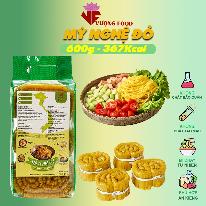 Mỳ Nghệ Đỏ Vượng Food đặc sản Bắc Giang - Việt Nam 600g- 1kg