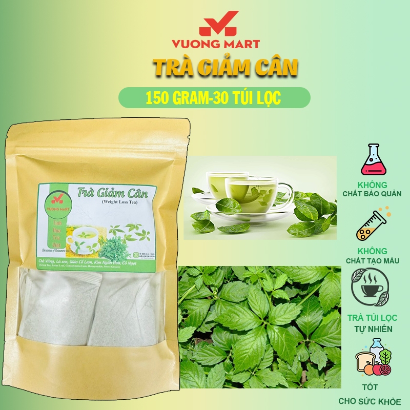 Trà giảm cân 150 Gram( 30 túi lọc x5g) (dưỡng nhan hỗ trợ detox, thải độc, đốt cháy mỡ thừa hiệu quả ) Vuong Mart