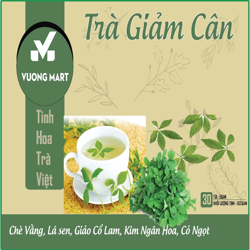 Trà giảm cân 150 Gram( 30 túi lọc x5g) (dưỡng nhan hỗ trợ detox, thải độc, đốt cháy mỡ thừa hiệu quả ) Vuong Mart