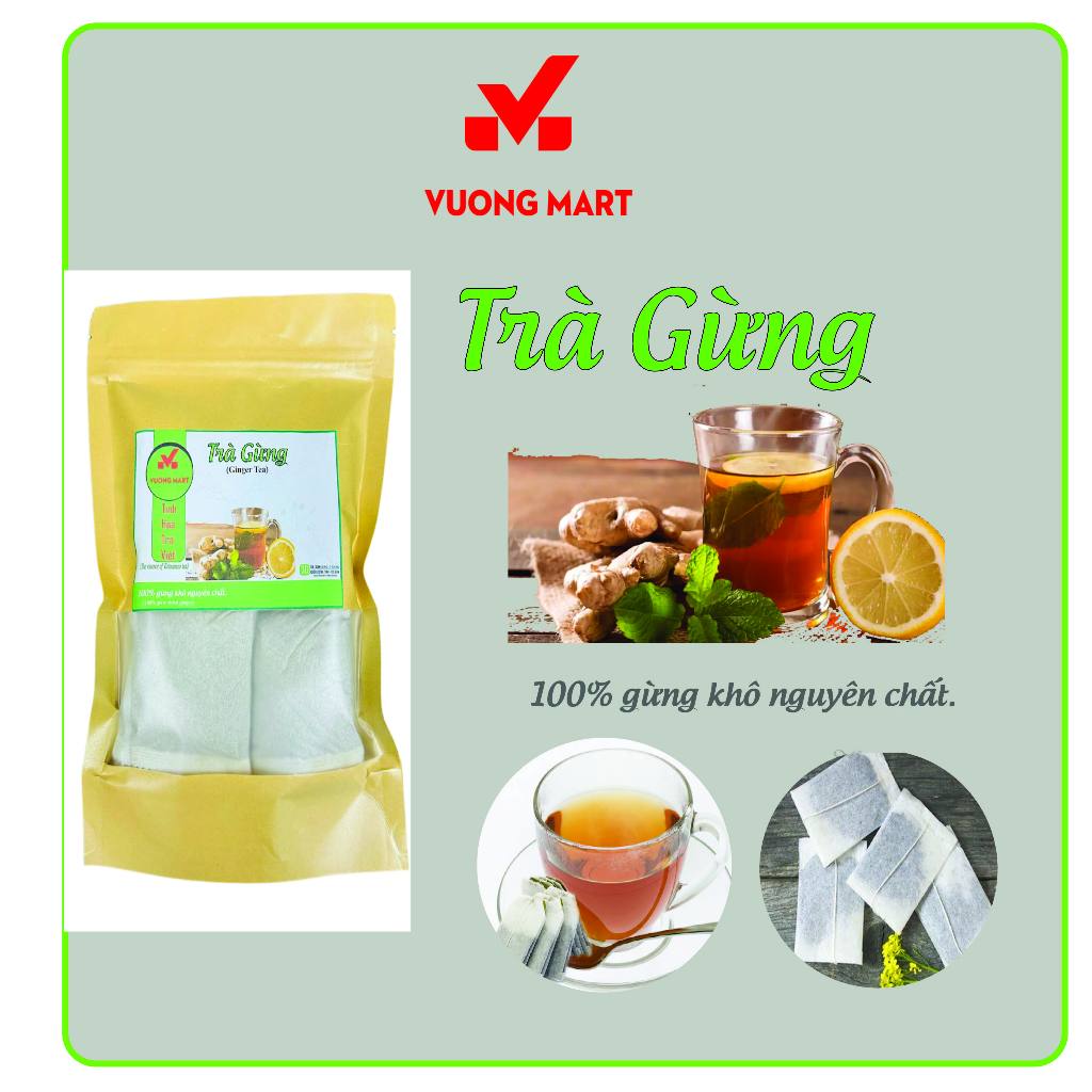 Trà gừng 150 Gram,( 30 túi lọc x5g) gừng khô nguyên chất Vượng Mart