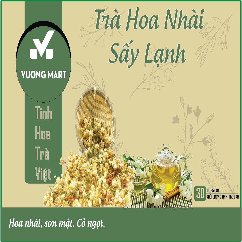 Trà Hoa Nhài Sấy Lạnh 150 Gram ( 30 túi lọc x5g) (Làm đẹp da, chống lão hoá, cải thiện tiêu hoá) Vuong Mart