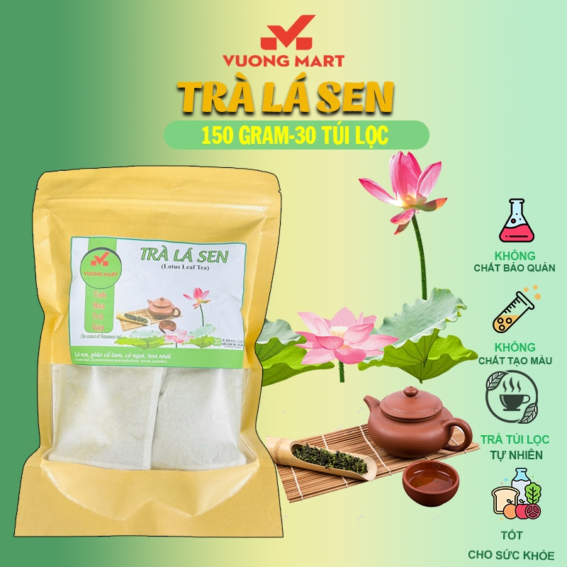 Trà lá sen 150 Gram ( 30 túi lọc x5g) (hỗ trợ detox giữ dáng, đẹp da, ngủ ngon, thanh nhiệt, đốt cháy mỡ thừa)