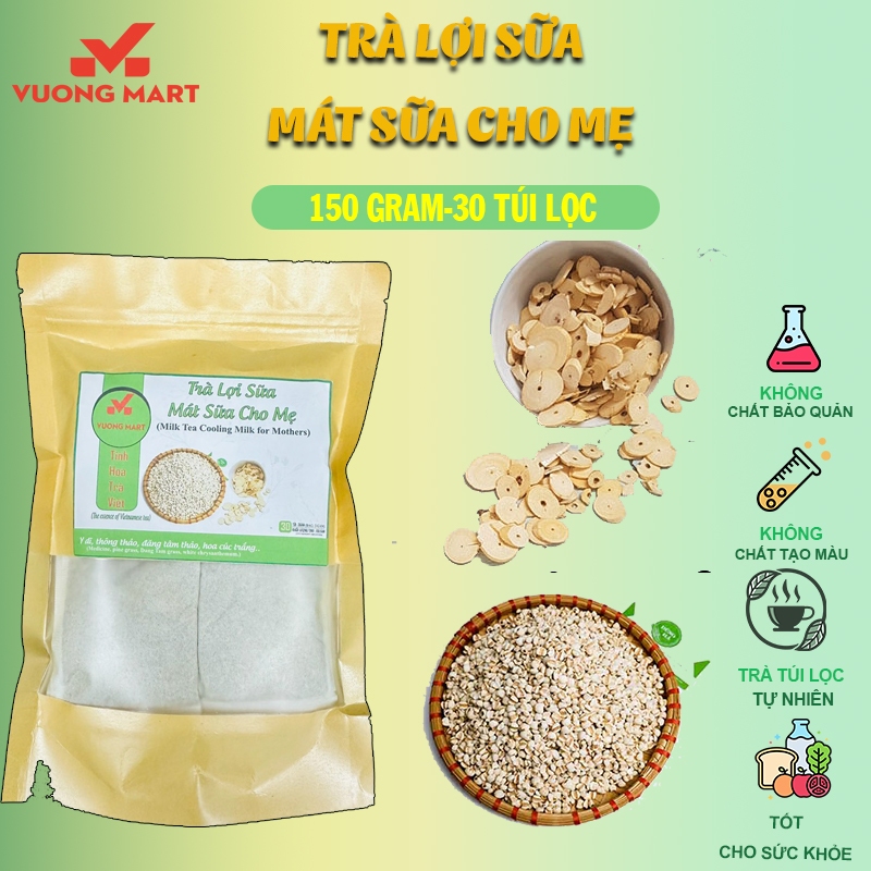 Trà Lợi Sữa, Mát Sữa Cho Mẹ 150 Gram( 30 túi lọc x5g) (Giúp lợi sữa, giúp sữa nhanh về, sữa thơm mát. - Tốt cho mẹ và bé)