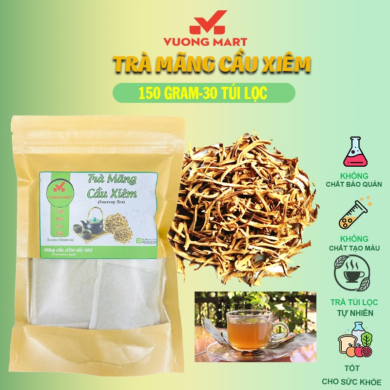 Trà mãng cầu xiêm 150 Gram ( 30 túi lọc x5g) (Thanh lọc giải nhiệt tốt cho cơ thể) Vuong Mart