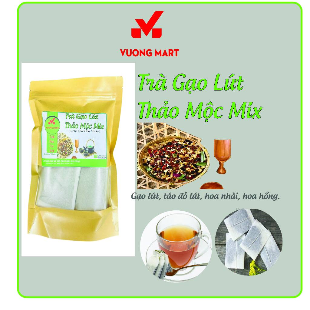 Trà gạo lứt thảo mộc mix 150 Gram( 30 túi lọc x5g) (Hỗ trợ thanh nhiệt cơ thể, detox) thương hiệu Vuong Mart