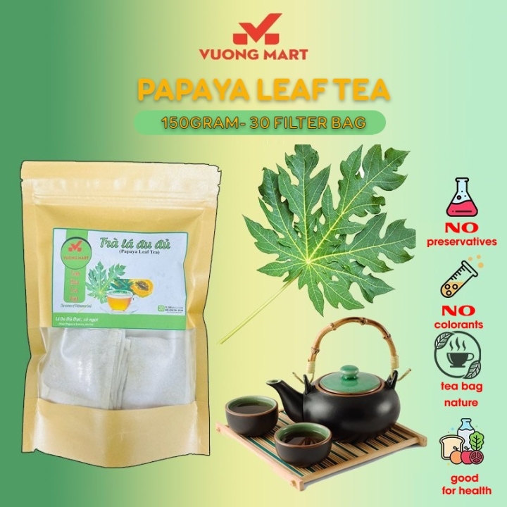 Trà lá đu đủ 150GAM ( 30 túi lọc x5g) (Thanh lọc cơ thể ngăn ngừa tế bào ung thư) Vượng Mart